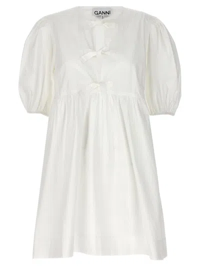 Ganni Poplin Tie String Mini Dress In White
