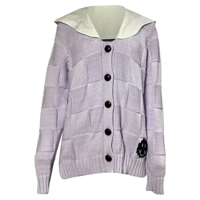 Ganni Poplin-trimmed Jacquard Knit Cardigan In Pastel Purple Cotton