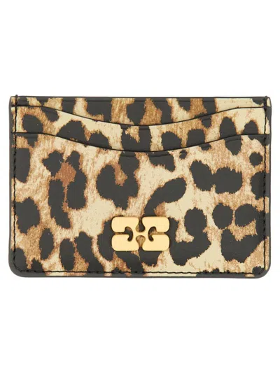 Ganni Women Card Holder With Animal Motif In Brown