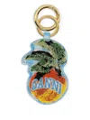 Ganni Apple Keyring Checkered Pattern Embroidered Design In Purple