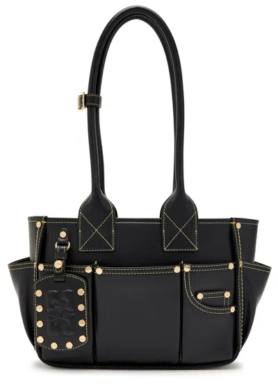 Ganni Posy Small Leather Shoulder Bag In Black