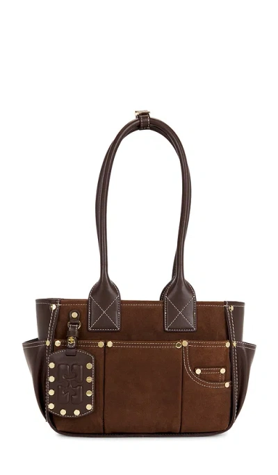 Ganni Posy Small Recycled Suede Bag In Neutral