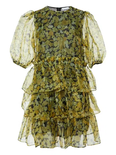 Pre-owned Ganni  Floral-print Mini Dress