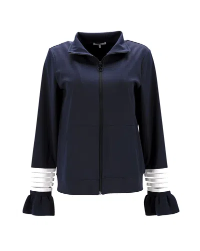 Ganni Presbourg Zip Up Jacket In Navy Blue Polyamide