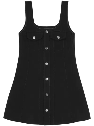 Ganni Press-stud Fastening Mini Dress In Black