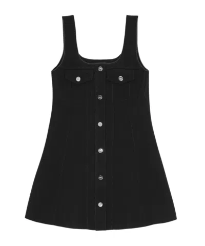 Ganni Snap Front Bonded Crepe Minidress In Black