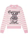 Ganni Striped Graphic Wool Mix Bunny Crewneck In Multi