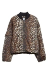 Ganni Printed Canvas Bomber Jacket Leopard In Almond Milk