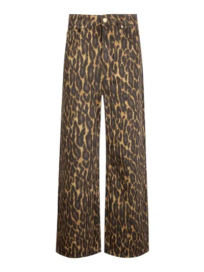 Ganni Print Denim Baggy Jeans In Brown
