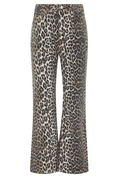 Ganni Wide-leg Animal Print High-rise Jeans With Belt Loops In Gray