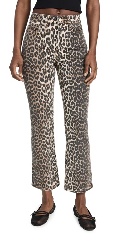 GANNI PRINT DENIM BETZY CROPPED JEANS LEOPARD