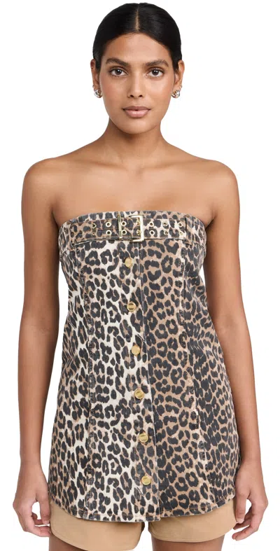 Ganni Print Denim Corsage Leopard In 943 Leopard