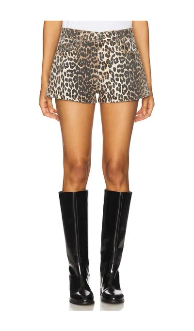 Ganni Print Denim Hotpants In Animal Print