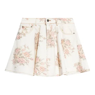 Ganni Print Denim Mini Skirt In Multi