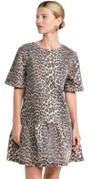 Ganni Denim Mini Dress In Leopard