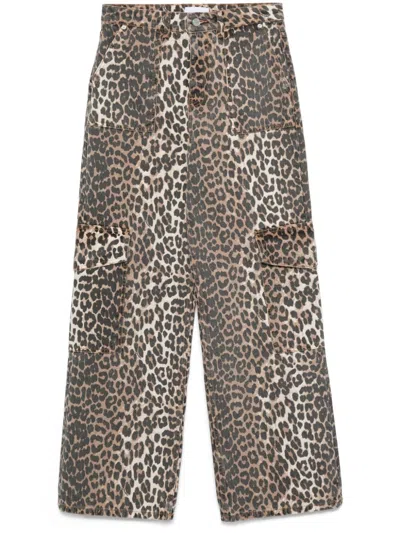 Ganni Print Denim Trouser In Brown