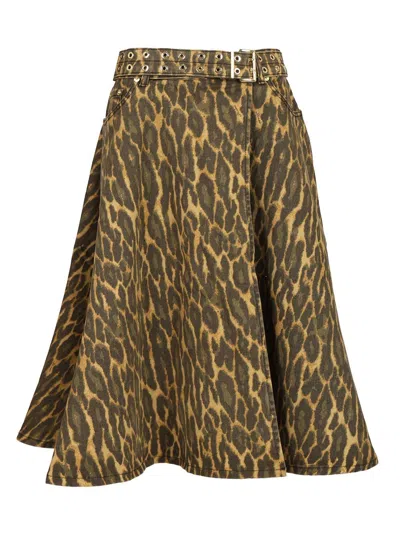 Ganni Print Denim Wrap Midi Skirt Skirts Animalier In Green