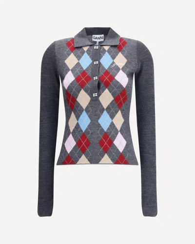 GANNI PRINT POLO SWEATER