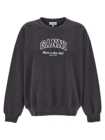 Ganni Print Sweatshirt In Grey