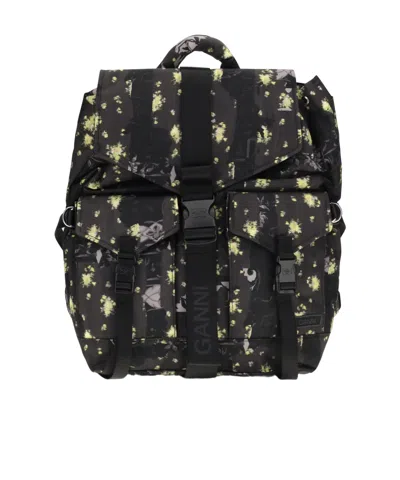 Ganni Printed Backpack In Black