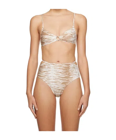 Ganni Printed Bikini Top In 177 Tiger's Eye