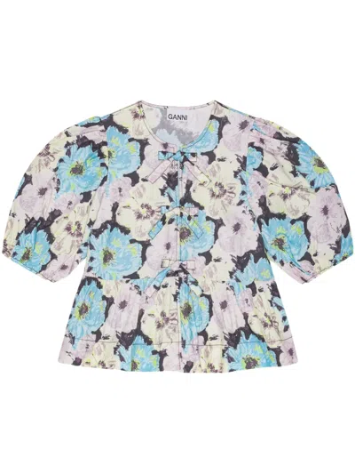 Ganni Bluse Mit Print In Blau