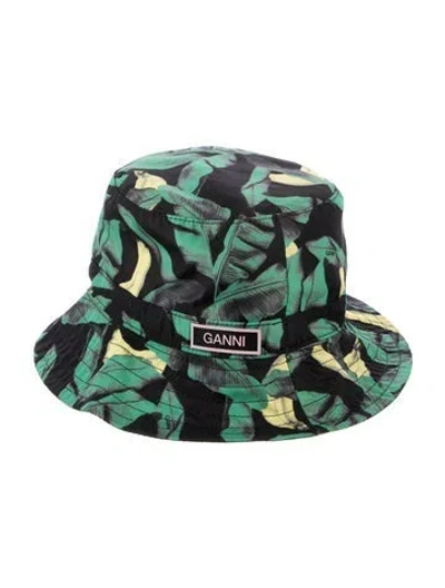 Pre-owned Ganni Printed Bucket Hat In Black/green