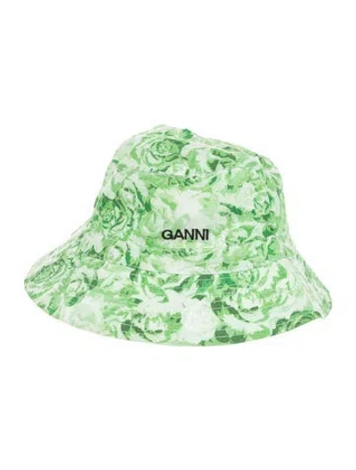 Pre-owned Ganni Printed Bucket Hat In Green