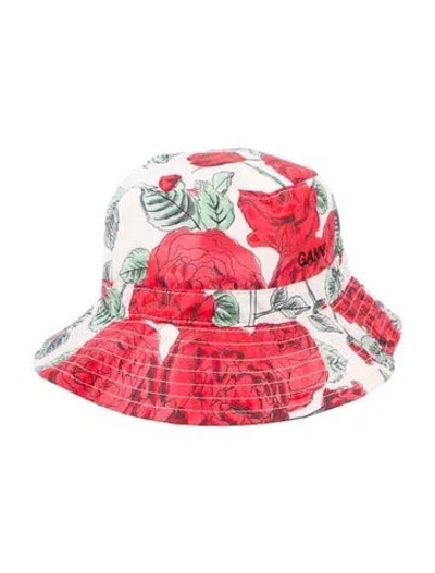 Pre-owned Ganni Printed Bucket Hat In Red