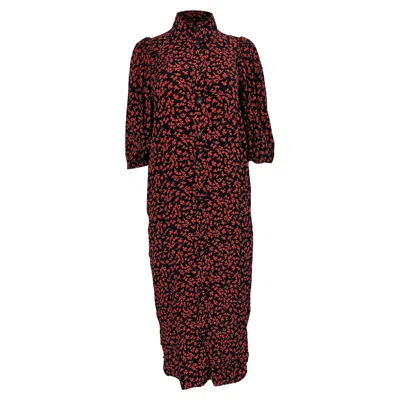 Ganni Printed Button-down Midi Shirt In Dress In Red Viscose