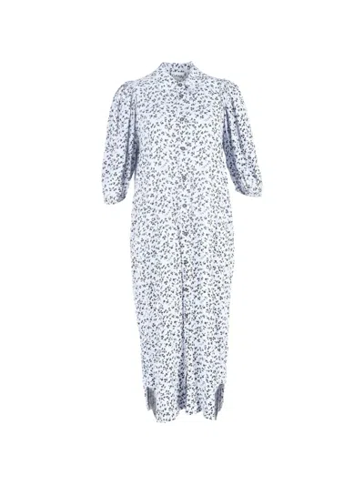 Pre-owned Ganni Printed Button-down Shirt Dress In Blue