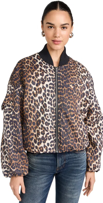 Ganni Printed Canvas Bomber Jacket Leopard In Multi