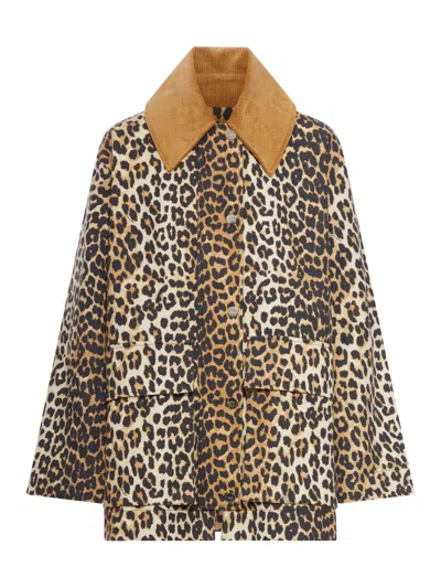 GANNI PRINTED CANVAS MIDI JACKET