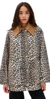 Ganni Long Sleeve Animal Print Jacket With Wide Collar In Almond Milk