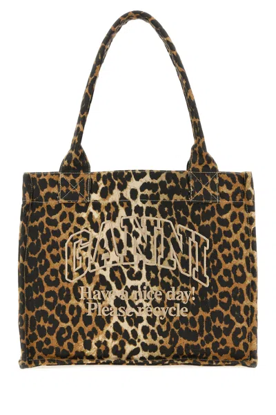 Ganni Printed Canvas Shopping Bag In White