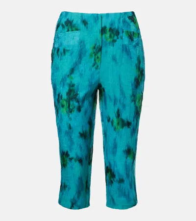 Ganni Printed Capri Pants In Blue
