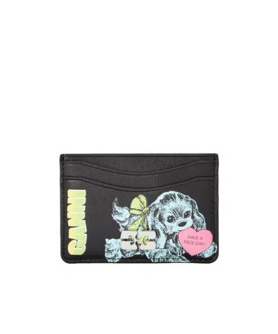 Ganni Printed Card Holder In Black