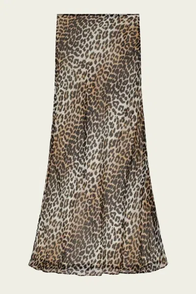 GANNI PRINTED CHIFFON MAXI SKIRT IN ALMOND MILK