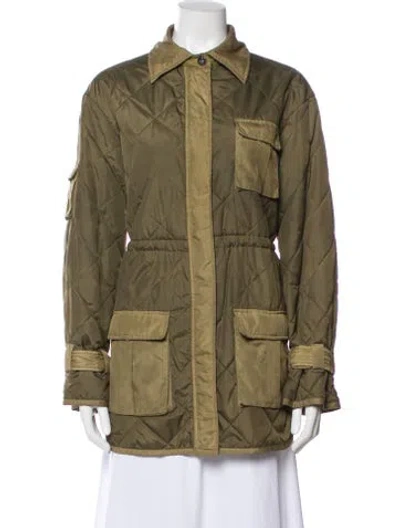 Pre-owned Ganni Printed Coat In Green