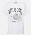Ganni White Crewneck T-shirt With Maxi Logo On The Front