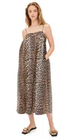 Ganni Brown Printed Midi Dress In Leopard