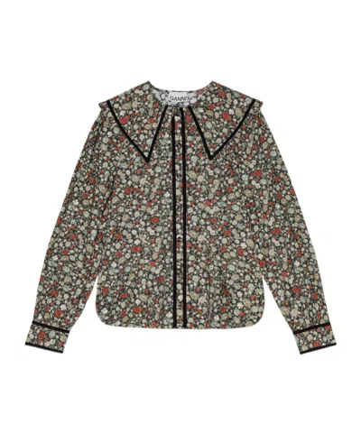 Ganni Printed Cotton Shirt In Multicolor