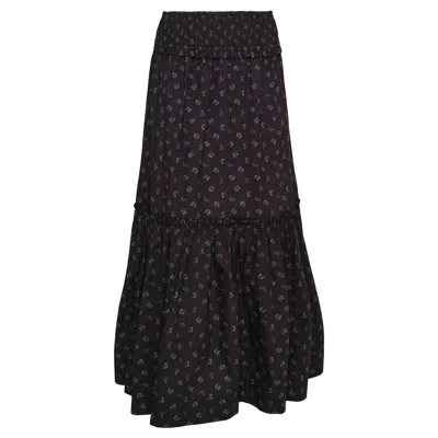 Ganni Printed Cotton Smock Maxi Skirt In Black