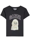 Ganni Women Black T-shirt With Round Neck And Maxi Logo On The Front In Cotton Woman In Blue