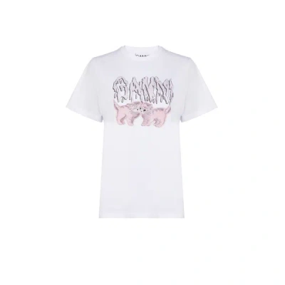 Ganni Printed Cotton T-shirt In White