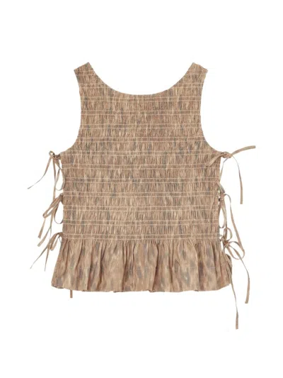 Ganni Printed Cotton Top In Brown