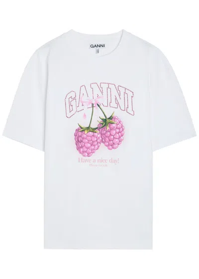 GANNI GANNI PRINTED COTTON T-SHIRT