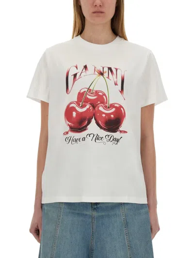 GANNI GANNI PRINTED COTTON T-SHIRT