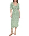 Ganni Short Sleeve Printed Crepe U-neck Midi Dress In White