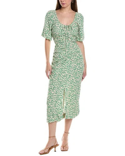 Ganni Ruched Printed Crepe Midi Dress In White